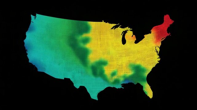 United states map illustration showing temperature variations on black