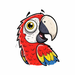 Cartoon macaw, kid book illustration, isolated on white background.