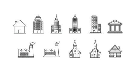 Collection of hand drawn architectural building sketches for cityscape design vector