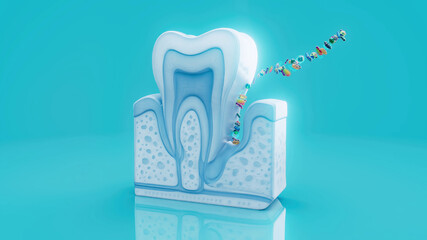 Conceptual 3D illustration of periodontitis with bacteria under the gums