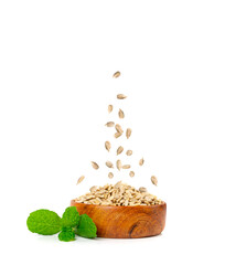 Peeled Sunflower Seeds in Air Isolated, Raw Sunflower Kernels Fall in Pile