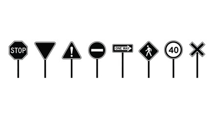Collection of standard traffic signs and road signals for safety and navigation vector