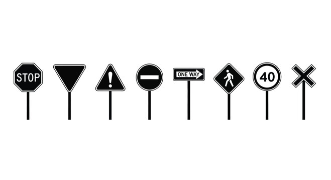 Collection of standard traffic signs and road signals for safety and navigation vector
