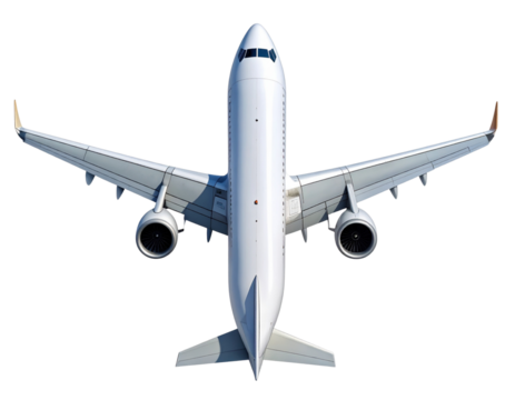 Large Passenger Airplane Top-Down Overhead View, Centered Composition, Isolated on Transparent Background