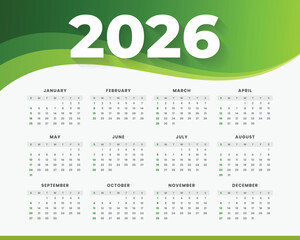 Modern and minimal 2026 calendar template with colorful wave design. Perfect for business, corporate, or personal use. Fully editable and printable layout