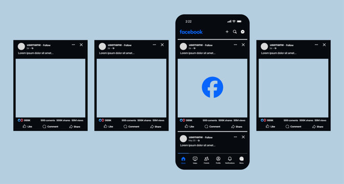 Facebook Carousel Post in Dark Mode Mockup UI Design
Social Media Mobile Template for Advertising and Business Promotion