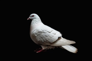 Obraz premium Studio shot of beautiful white dove symbolizing peace, purity, and spirituality against a dramatic black backdrop