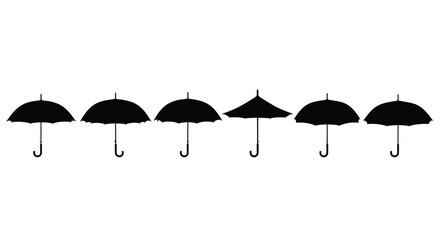 Collection of silhouetted umbrellas showing various designs and styles for protection against elements vector