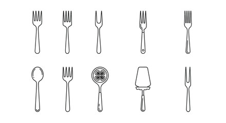 Collection of hand drawn utensils including forks spoons ladles and other kitchenware vector