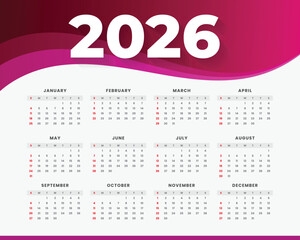 Modern and minimal 2026 calendar template with colorful wave design. Perfect for business, corporate, or personal use. Fully editable and printable layout