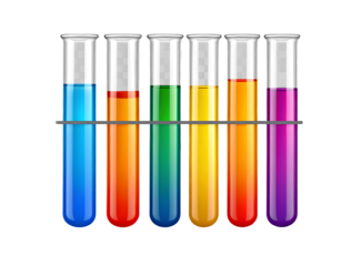 Tilted test tube with colorful liquid layers icon isolated on white transparent backg