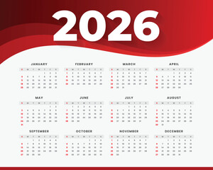 Modern and minimal 2026 calendar template with colorful wave design. Perfect for business, corporate, or personal use. Fully editable and printable layout