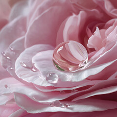 A close-up, hyper-realistic dewdrop on a pristine rose petal, symbolizing skin vitality.
