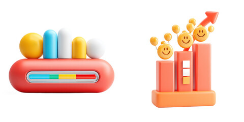 Obraz premium Glossy 3D progress bar status indicator and successful financial growth chart