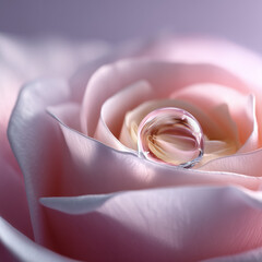 A close-up, hyper-realistic dewdrop on a pristine rose petal, symbolizing skin vitality.