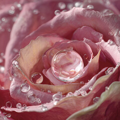 A close-up, hyper-realistic dewdrop on a pristine rose petal, symbolizing skin vitality.
