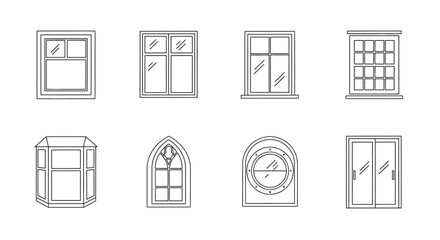 Diverse architectural window styles collection set hand drawn architectural designs vector