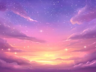 Fototapeta premium Magical Pastel Sunset Sky with Stars and Clouds Background