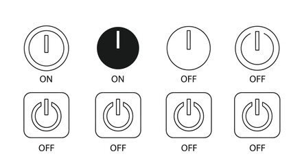 Set of power buttons on off round square icons symbol interface control elements vector
