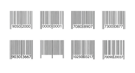 Collection of realistic barcode labels for product identification and scanning applications vector