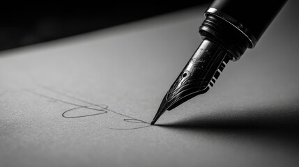Fototapeta premium Elegant Fountain Pen Writing on Smooth Paper in Monochrome Style