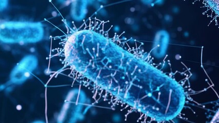 Bacteria cells connecting in microscopic network biology - Powered by Adobe
