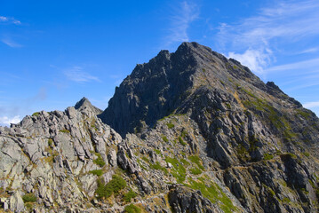 北アルプス、吊尾根から望む前穂高岳