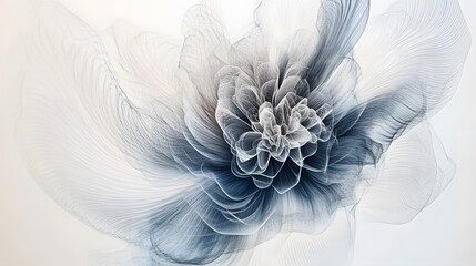 Abstract flower with fine lines in white and blue color scheme