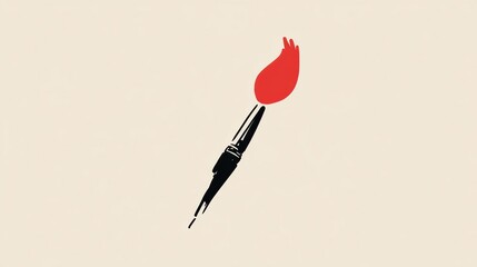 Creative Paintbrush with Red Paint on Minimalist Background
