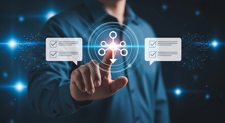 Man touching digital interface for workflow automation and process management