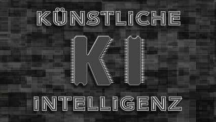  AI - Artificial Intelligence (in german KI - Kuenstliche Intelligenz). The letters K and I in the form of microchips the abbreviation KI - 3D Illustration 