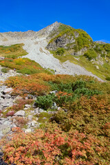 北アルプス、初秋の涸沢から望む北穂高岳