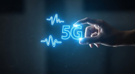 Hand holding 5g symbol with pulse lines, representing modern communication
