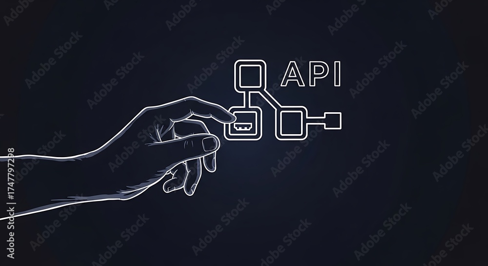 Wall mural hand touching api structure, concept of application programming interface connection