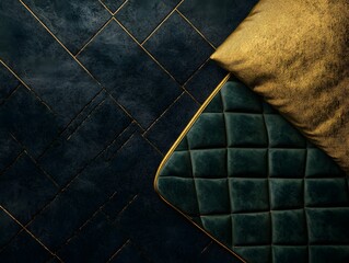 Fototapeta premium Luxury Dark Green Velvet Upholstery with Gold Accents