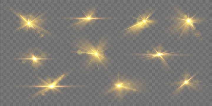 Pack of LED strobe spot lighting with radiant beams. Glowing streaks and sparkling flares create intense light effects. Perfect for stage design, concerts, parties, or creative digital visuals.