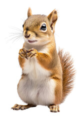Fototapeta premium A squirrel standing proudly, isolate on white background, showcasing its fluffy tail and curious expression. cutout png