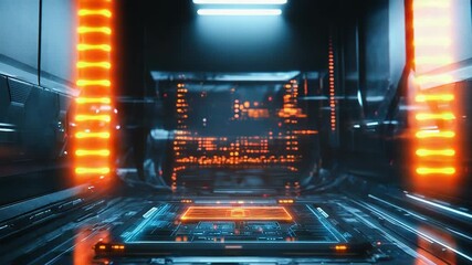 Futuristic server room displaying glowing data processing technology - Powered by Adobe