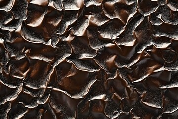 Abstract Crumpled Brown Texture Background, Deep Brown Wrinkled Surface,  Metallic Brown Creased Pattern