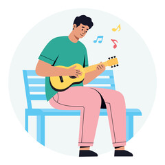 Playing Guitar While Sitting PNG file on transparent background.