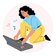 Creating Music on Laptop PNG file on transparent background.