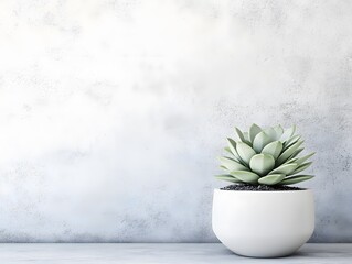 Elegant Succulent in White Pot Against Textured Wall Minimalist Home Decor Plant Photography