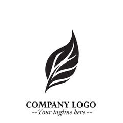 Obraz premium Leaf Logo Symbol Black on White Background in Elegant Minimalist Vector Design for Eco Branding