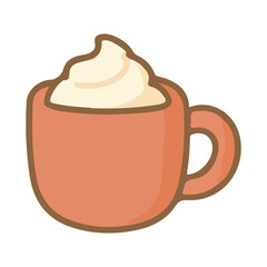 Cute Hot Chocolate Mug with Whipped Cream Vector Illustration