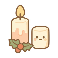 Cute Christmas Candle with Holly and Marshmallow Character