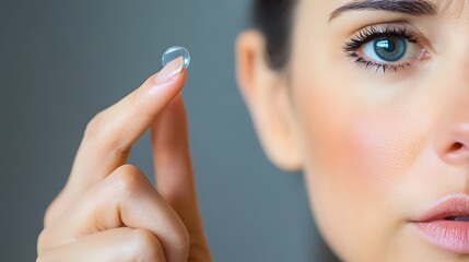 Woman Holding Contact Lens Close Up Eye Care