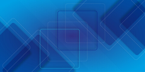 Overlapping geometric shapes creating a modern abstract design with shades of blue on a dark background. Minimal geometric background with dynamic hexagon lines. Vector Illustration.