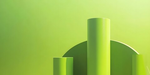 Abstract green cylinder podiums with geometric shapes for product display backdrop