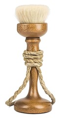Decorative wooden brush tied with rope isolated on white background showcasing craftsmanship.