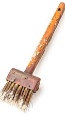 Close up shot of Old and rusty paint brush with dried white paint